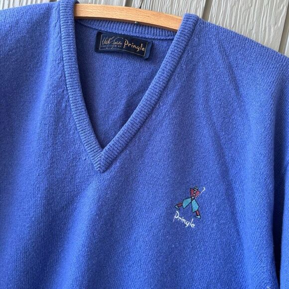 VTG Pringle of Scotland Periwinkle Wool Golf Sweater Men’s L XL Made in Scotland - Picture 7 of 9